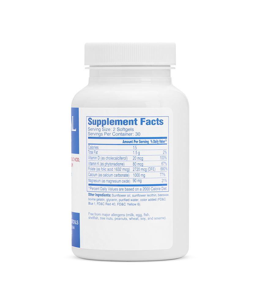 White background product photography of a white supplement bottle turned to show the supplement facts panel