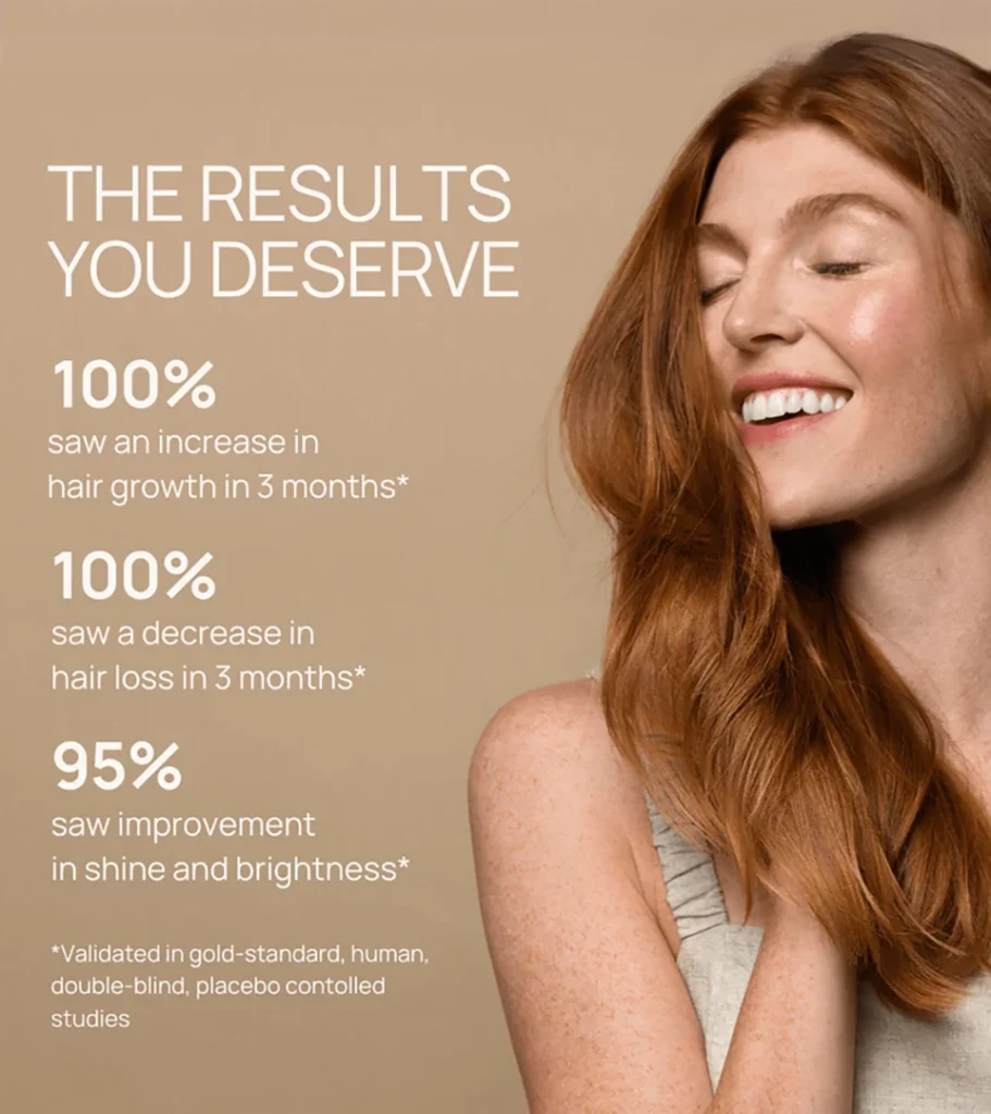 Amazon listing infographic for a hair care product with customer results statistics