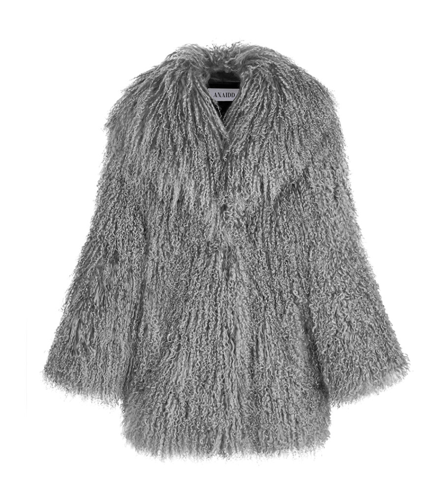 Professional ghost mannequin photography of a gray faux fur jacket, highlighting the garment texture, volume, and premium outerwear construction for online apparel photography.