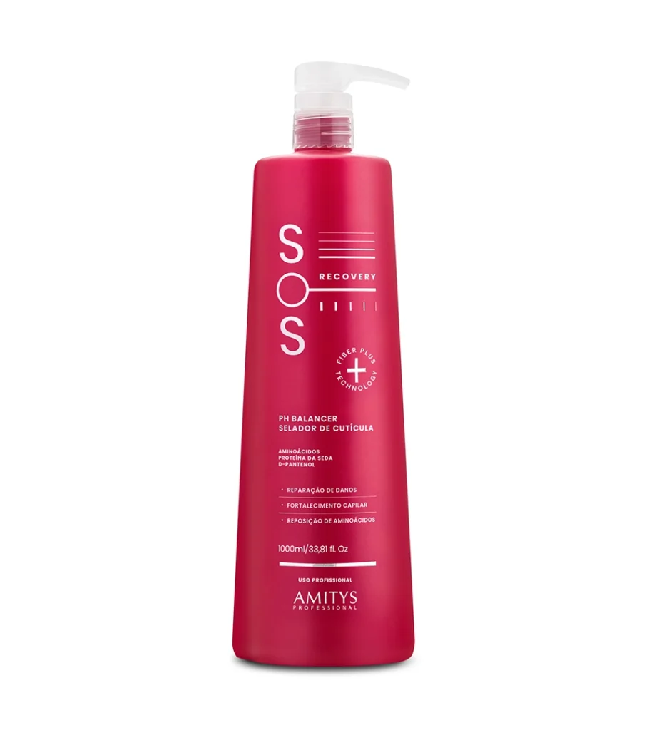 White background product photography of a tall crimson shampoo pump bottle with white lettering