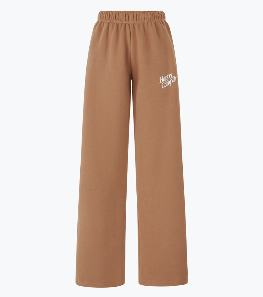 Professional ghost mannequin photography of brown fleece sweatpants, highlighting the relaxed fit and garment details for online clothing product photography.