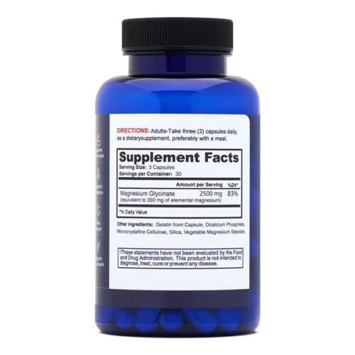 Product photography of a magnesium supplement bottle back label with supplement facts panel