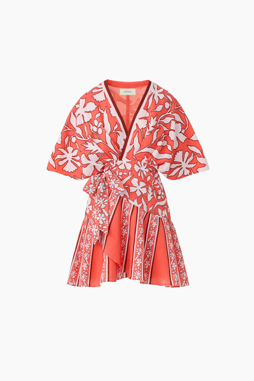 Coral floral robe dress ghost mannequin clothing photography for online store