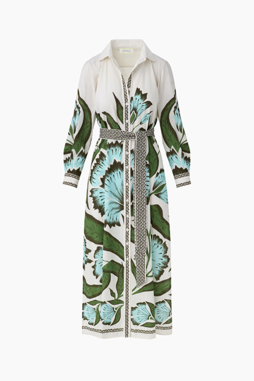 Printed belted maxi dress ghost mannequin product image for fashion brand