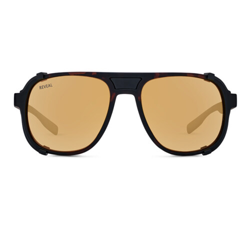 Tortoise frame polarized sunglasses with gold lenses ecommerce product image