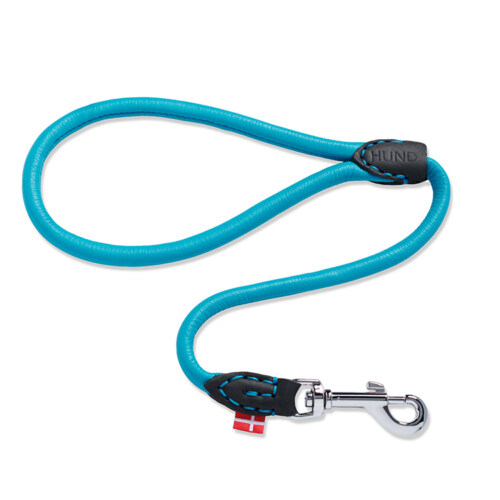 Turquoise rope dog leash product photography on white background