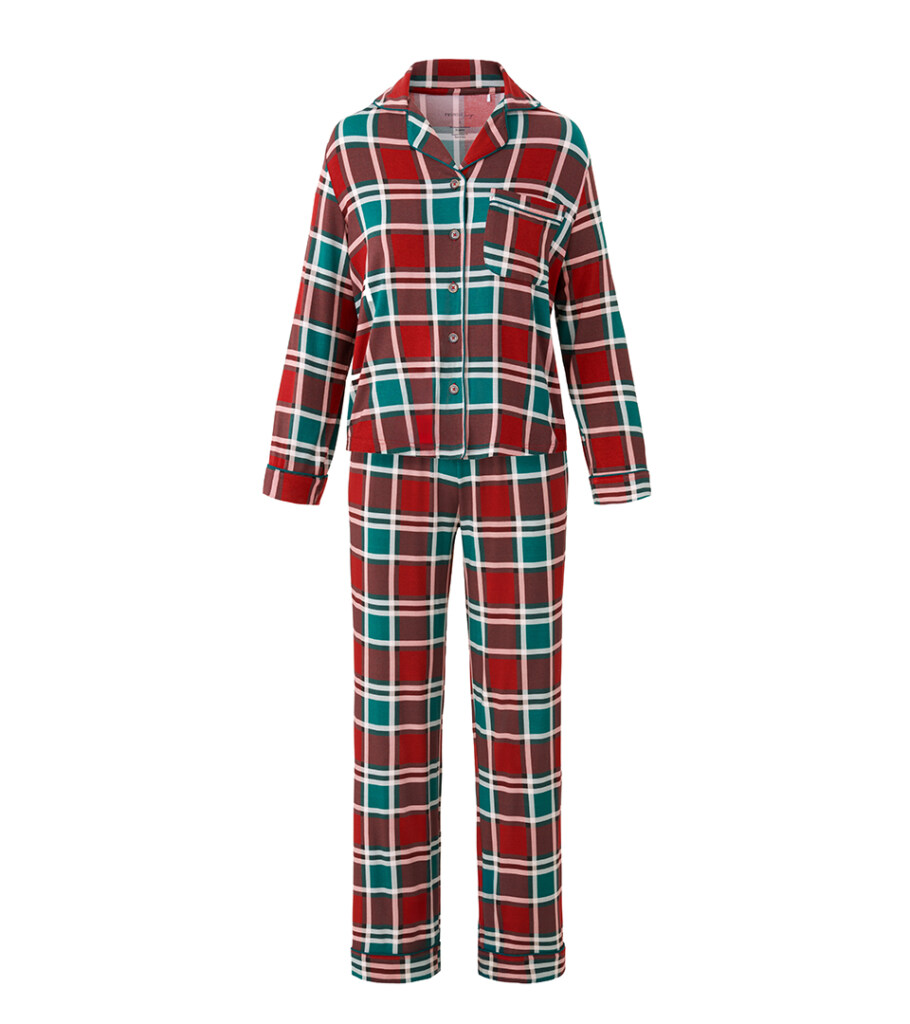 Invisible mannequin photography of a printed women's pajama shirt, highlighting the collar, pocket, and garment construction for professional e-commerce apparel photography.