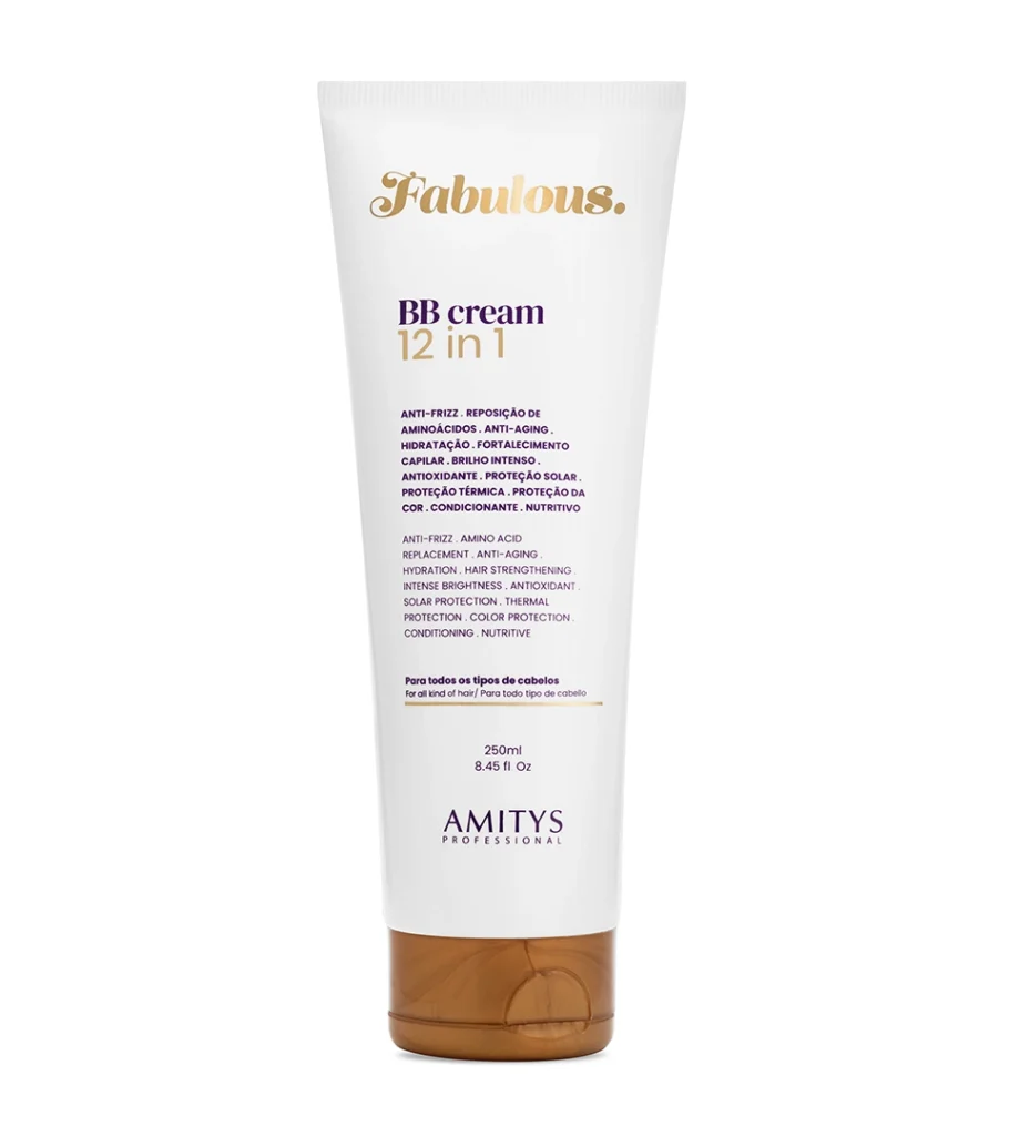 Product photography of a white BB cream tube with a bronze cap standing upright, on white