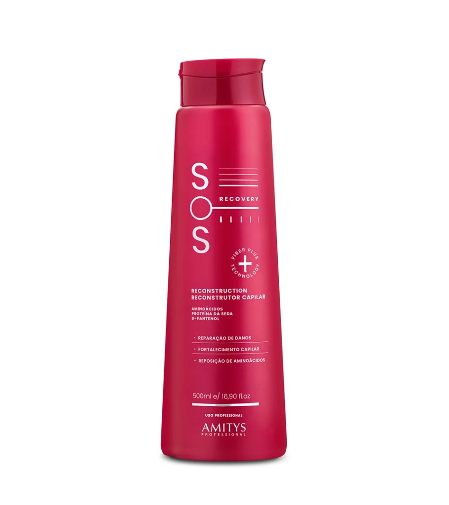 Product photography of a tall magenta shampoo bottle with a white cap, on white