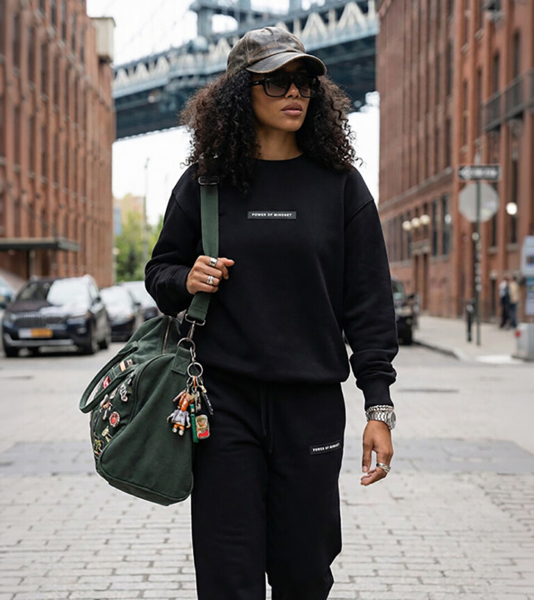 AI model clothing photography in urban street environment for ecommerce