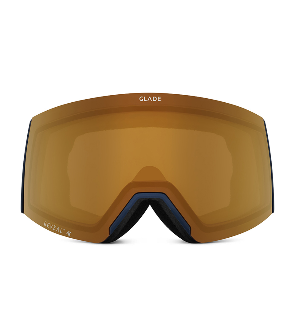 ski goggles with amber mirrored lens displayed front view on white background