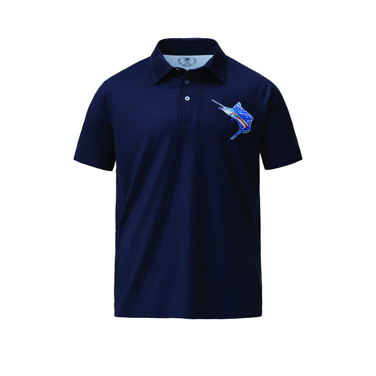 Shopify Product Photography – Navy polo shirt product photography on white background for ecommerce apparel brands