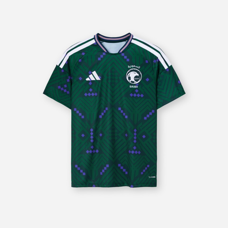 Saudi Arabia adidas soccer jersey flat lay photography