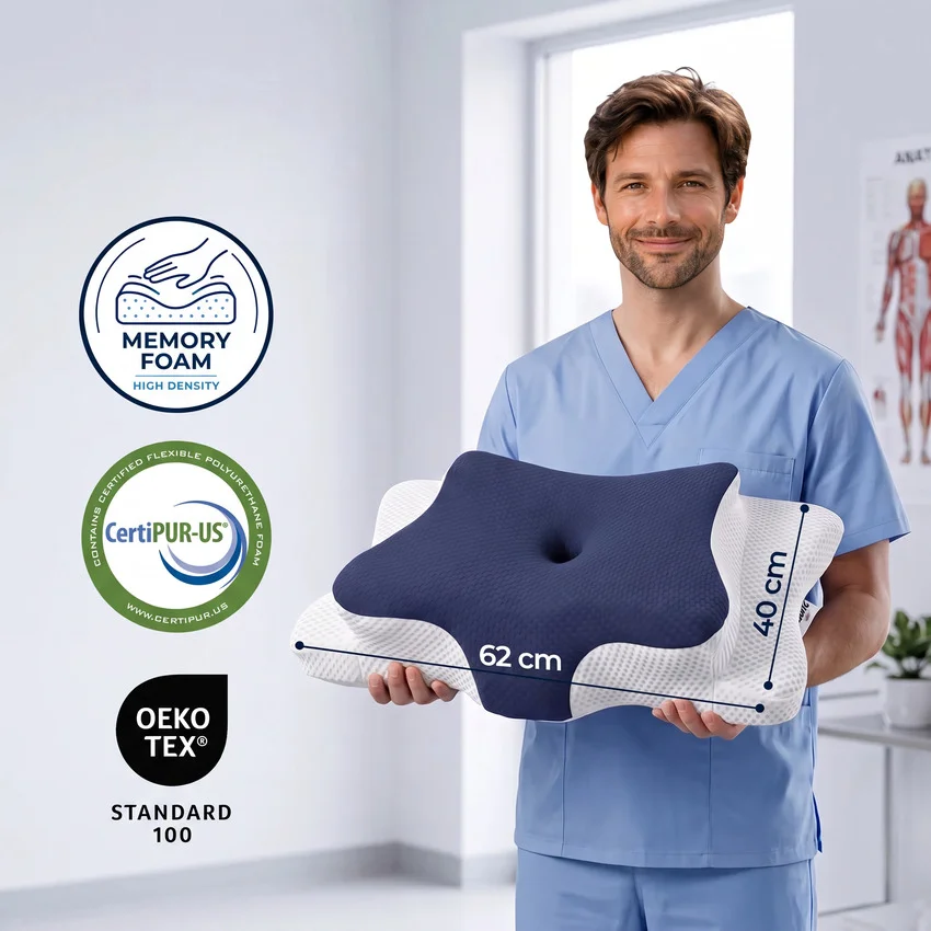 Memory foam pillow held to show its size — Amazon listing image, Shootify