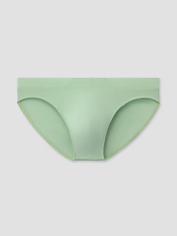 Sage green men's brief flat lay, front view