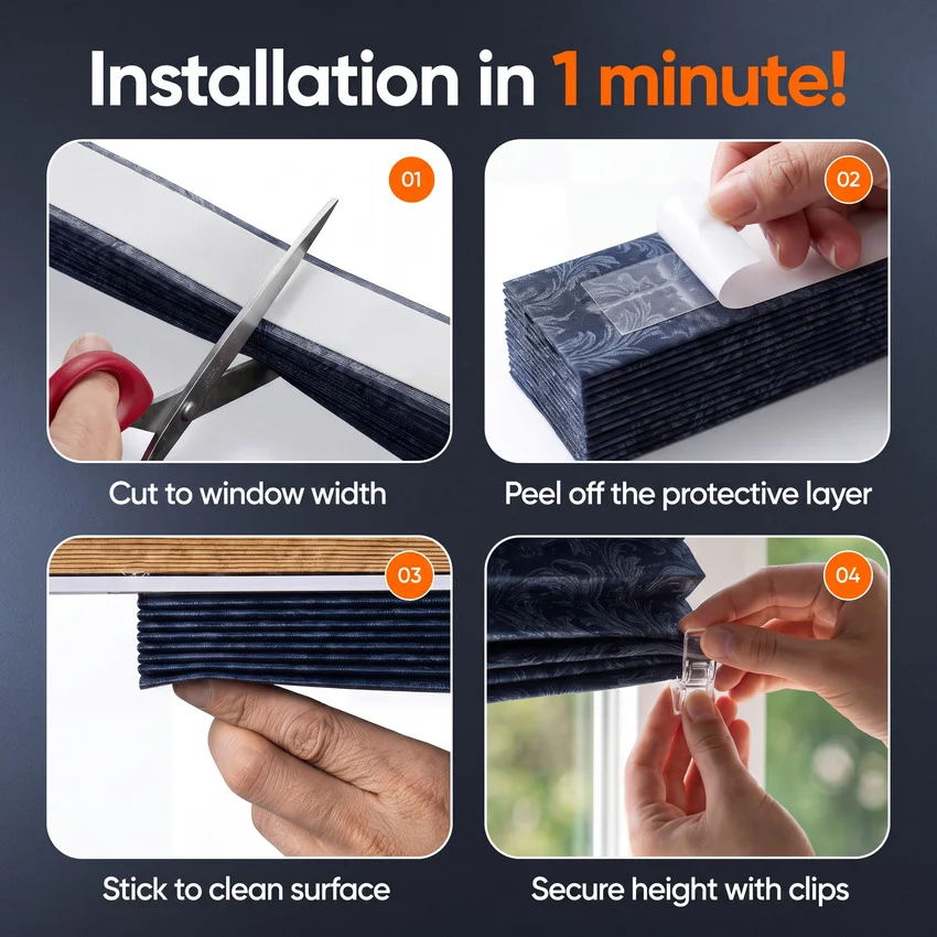 Pleated blind installation steps — Amazon listing image, Shootify