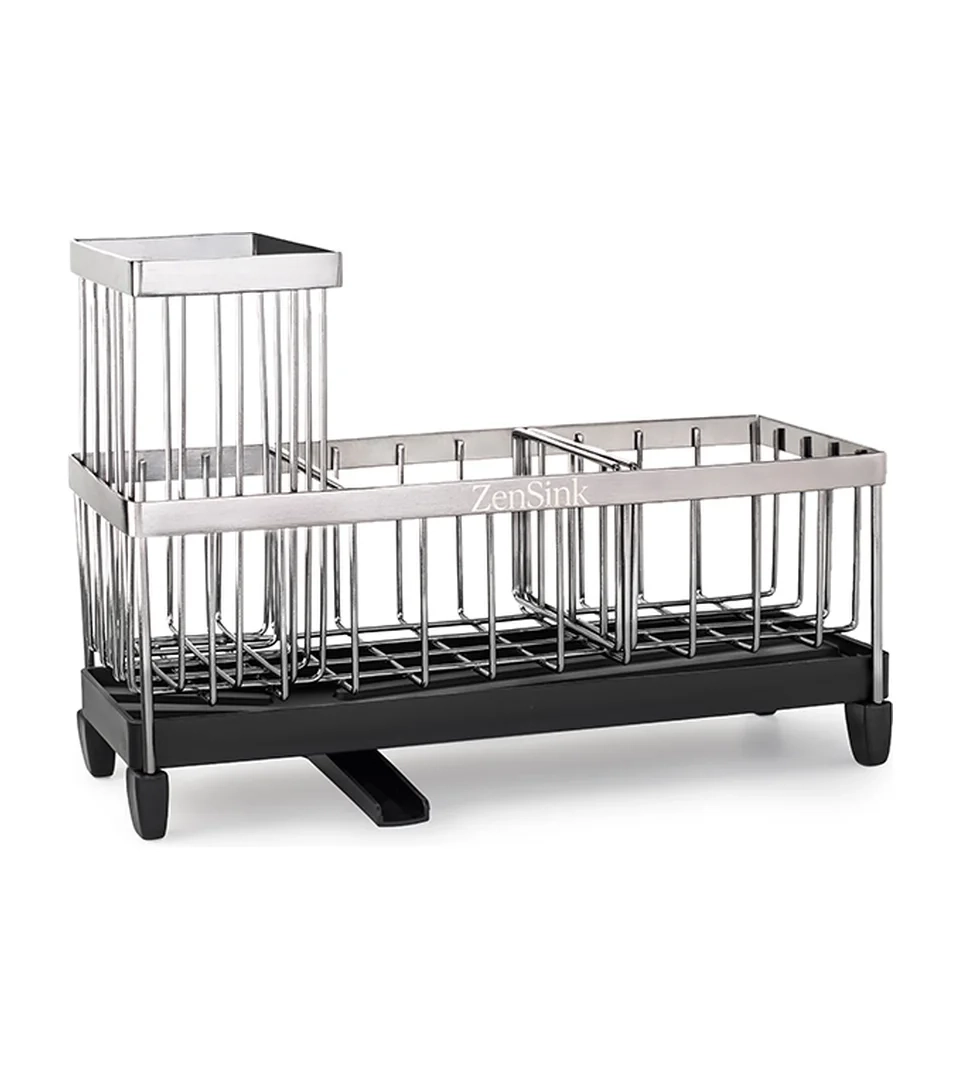 Amazon main image of a ZenSink stainless steel sink caddy on a white background
