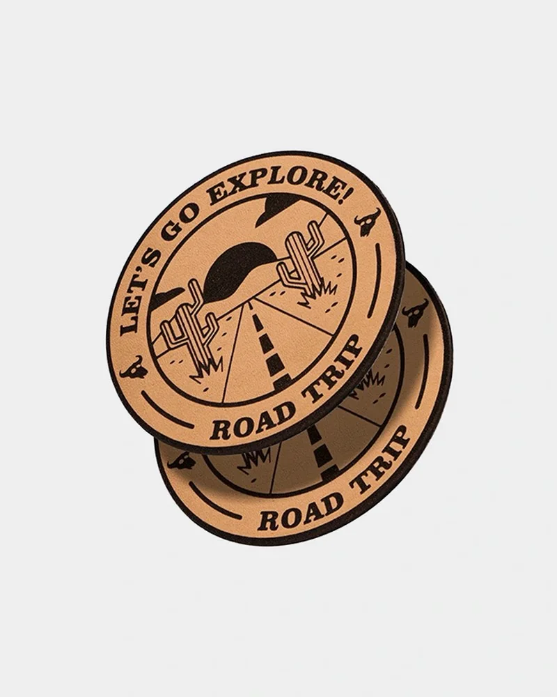Pair of printed road-trip coasters