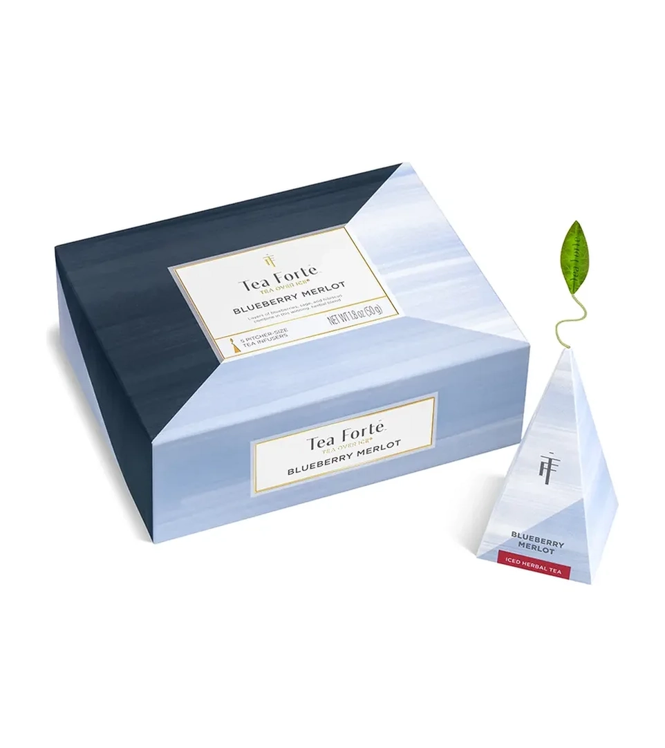 Packaging photography of a Tea Forte gift box with a pyramid tea infuser