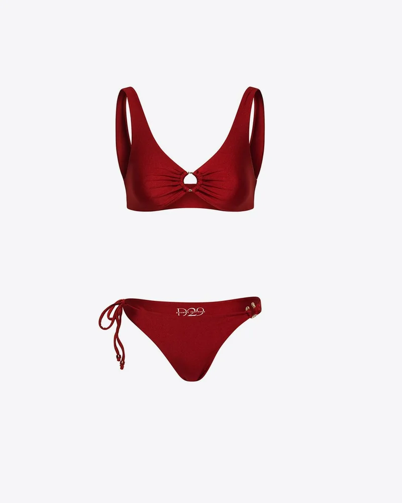 Red bikini with ring detail and side ties