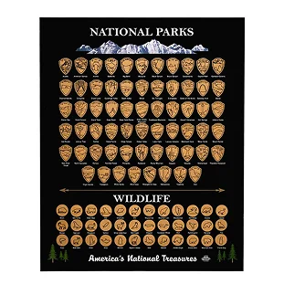 Product photography of a dark national parks and wildlife illustrated poster, front view