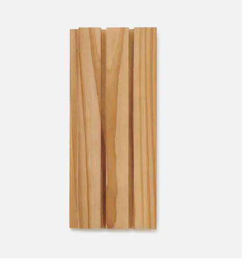 Light natural acoustic wood slat wall panel photographed flat on white background, studio product photography