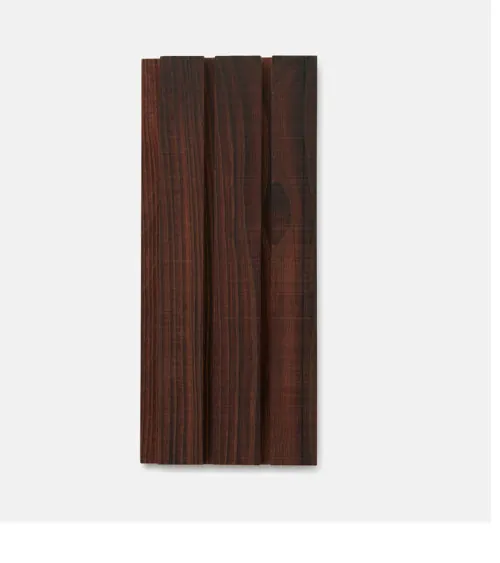 Dark mahogany acoustic wood slat wall panel shown flat on white background, studio product photography