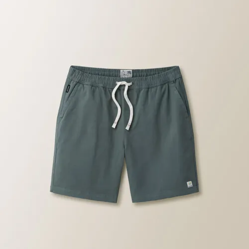 Flat lay photography of gray men's drawstring shorts on a clean background for online retail.