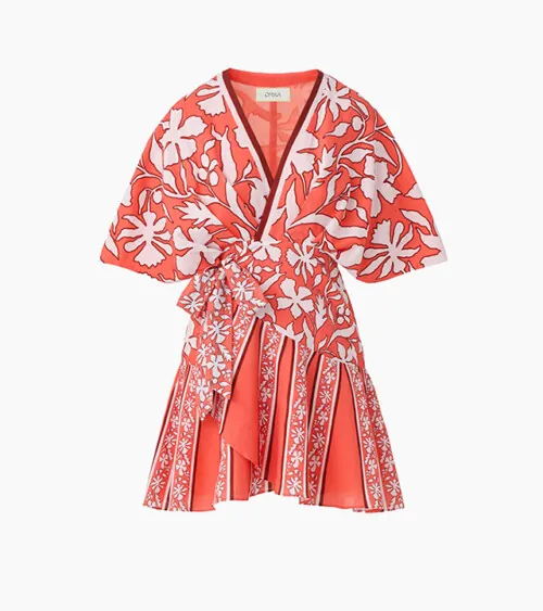 Coral floral robe dress ghost mannequin clothing photography for online store