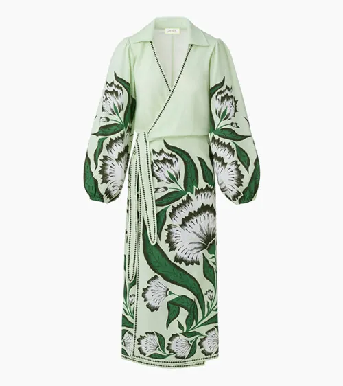 Green floral statement coat ghost mannequin clothing product photography